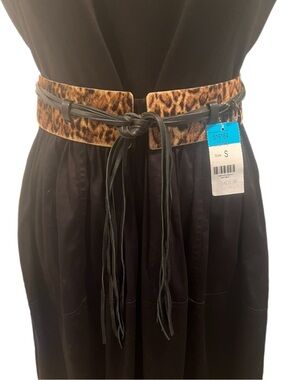 Carlisle Collection / Per Se Leopard Print Wide Tie Waist Belt with Black Fringe